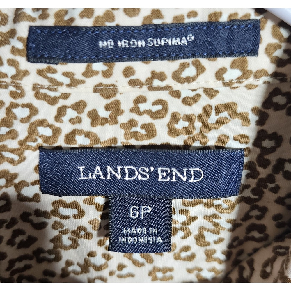 Lands End Animal Print Top Womens Size 6P Animal Print Button Up No Iron Supima - Picture 3 of 6